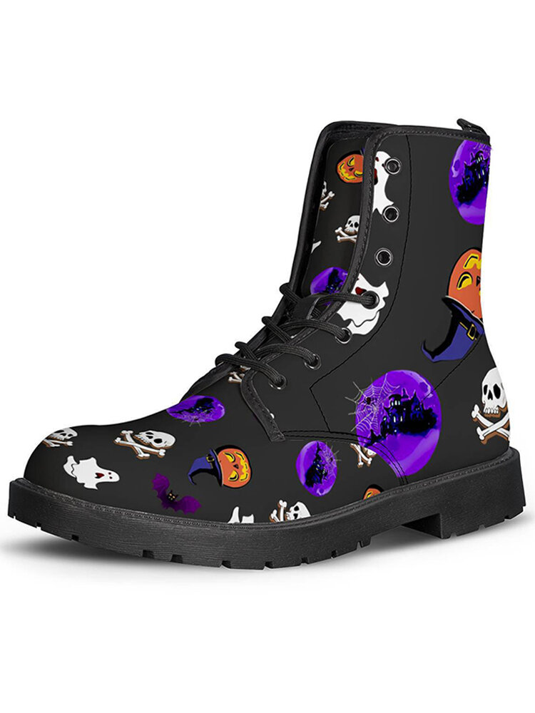Men PU Large Size Lace-up Hard Wearing Non Slip Halloween Boots