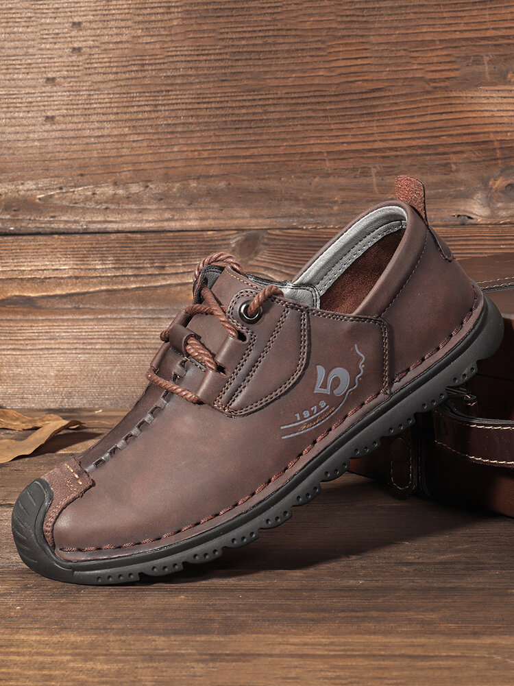 Men Retro Cow Leather Slip Resistant Soft Sole Casual Shoes