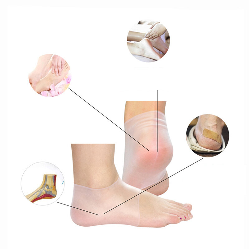 2 Paio Gel Silicone Tallone Protezione Manicotto di Sostegno proteggi tallone calze piedi calzini molli per alleviare il dolore del piede idratante Protector Cura del Protezioni 