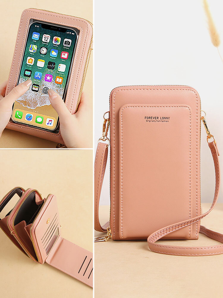 Women 6.5 inch Touch Screen Crossbody Phone Bag Faux Leather Large Capacity Multi-Pocket Waterproof Clutch Bag