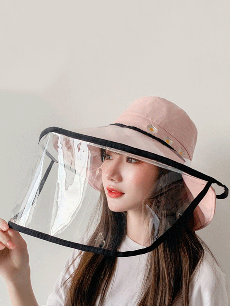 Embroidered Small Daisy Fisherman Hat Soft Foldable Windproof Removable Transparent Anti-fog Cap