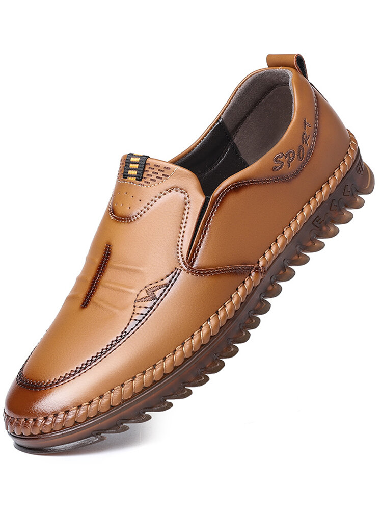 Men Hand Stitching Microfiber Leather Non Slip Casual Slip On Shoes