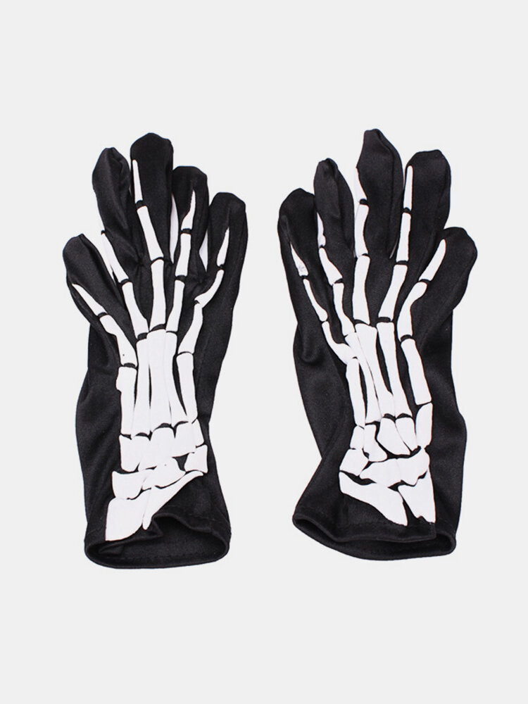 Halloween Full Skeleton Finger Ghost Demon Elastic Skull Gloves