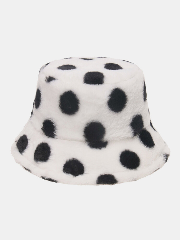

Women & Men Rabbit Fur Colorful Dots Pattern Plus Thicken Warm Windproof Soft All-match Travel Bucket Hat, Green;khaki;gray;white;beige