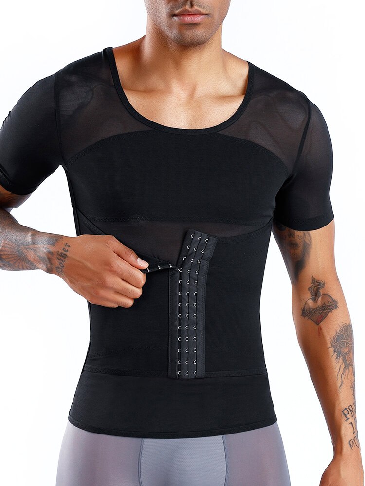 Men Mesh Breathable Compression Tops Adjustable Tummy Control Belt Slimming Underwear Shapewear