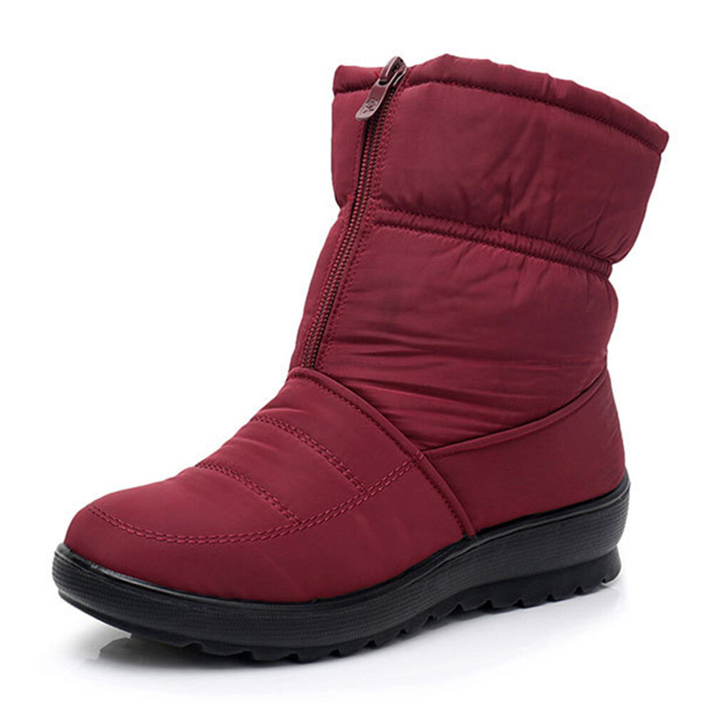 Waterproof Front Zipper Soft Sole Warm Lining Winter Snow Mid Calf Boots
