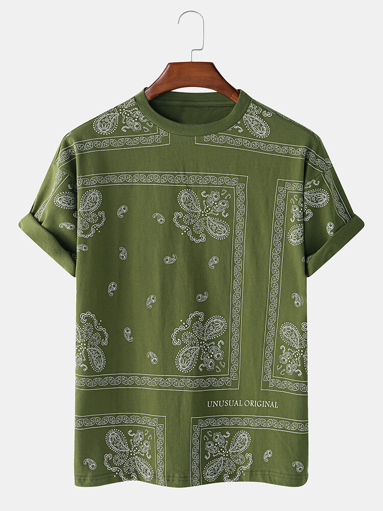 100% Cotton Ethnic Totem Square Printed Casual Home Round Neck T-shirt