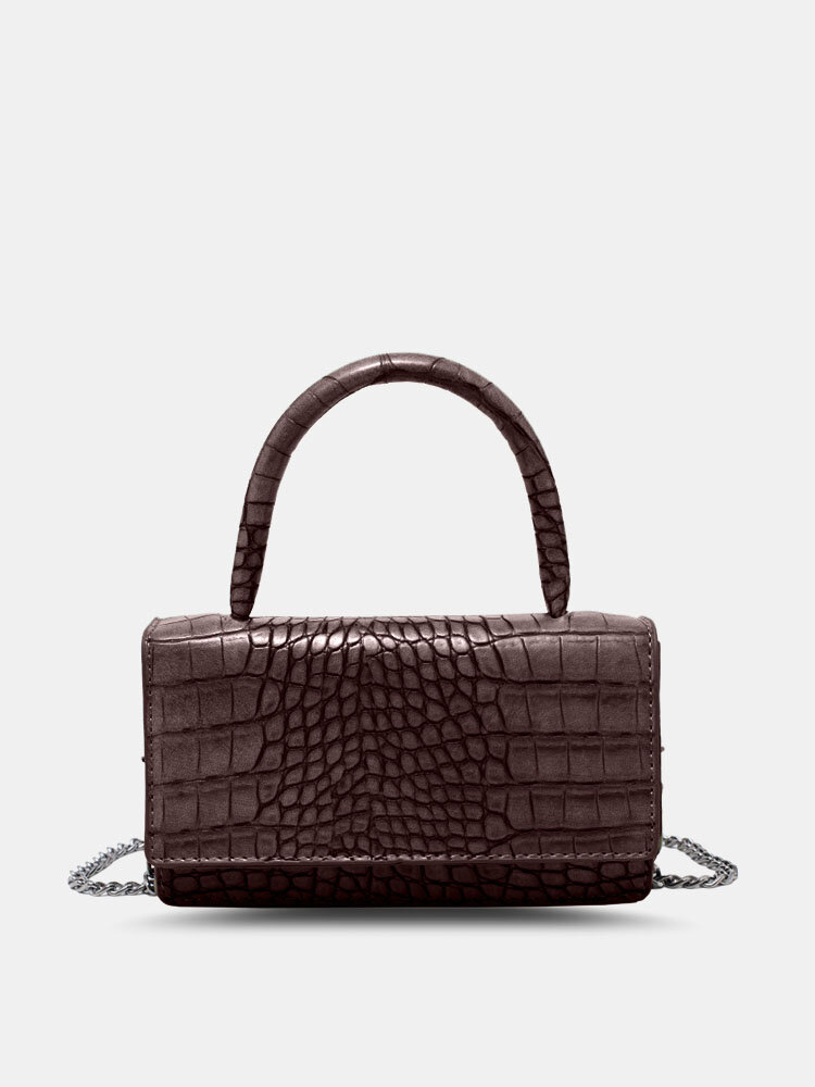 Women Faux Leather Casual Alligator Solid Color Chain Handbag Crossbody Bag