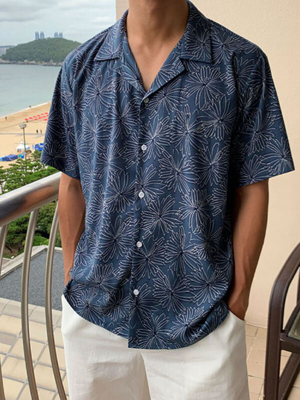 Hombre Estampado floral Revere Collar Vacaciones Manga corta Camisa