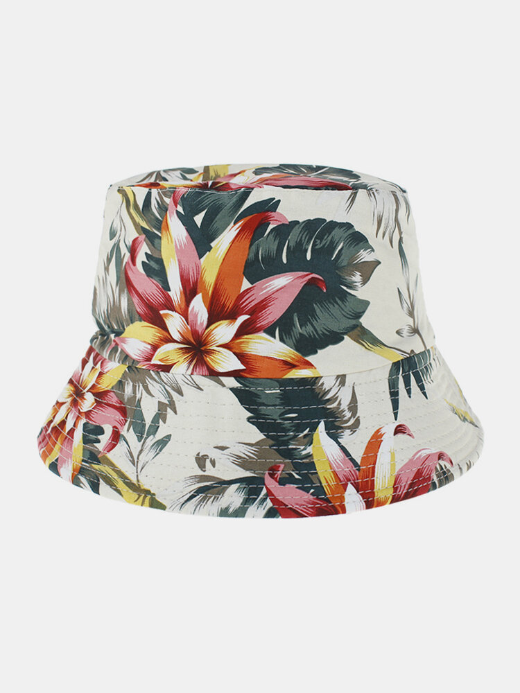 Unisex Cotton Double-sided Wearable Colorful Natural Floral Pattern Printing Bucket Hat