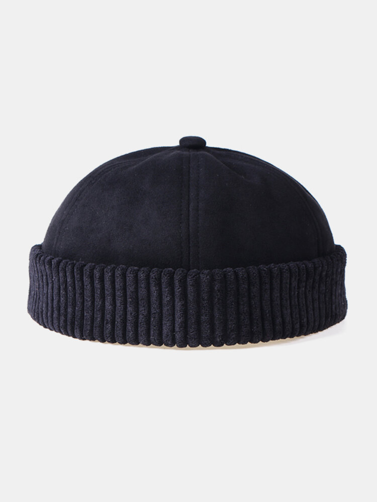 Unisex Cotton Corduroy Patchwork Solid Color Crimping All-match Brimless Beanie Landlord Cap Skull Cap
