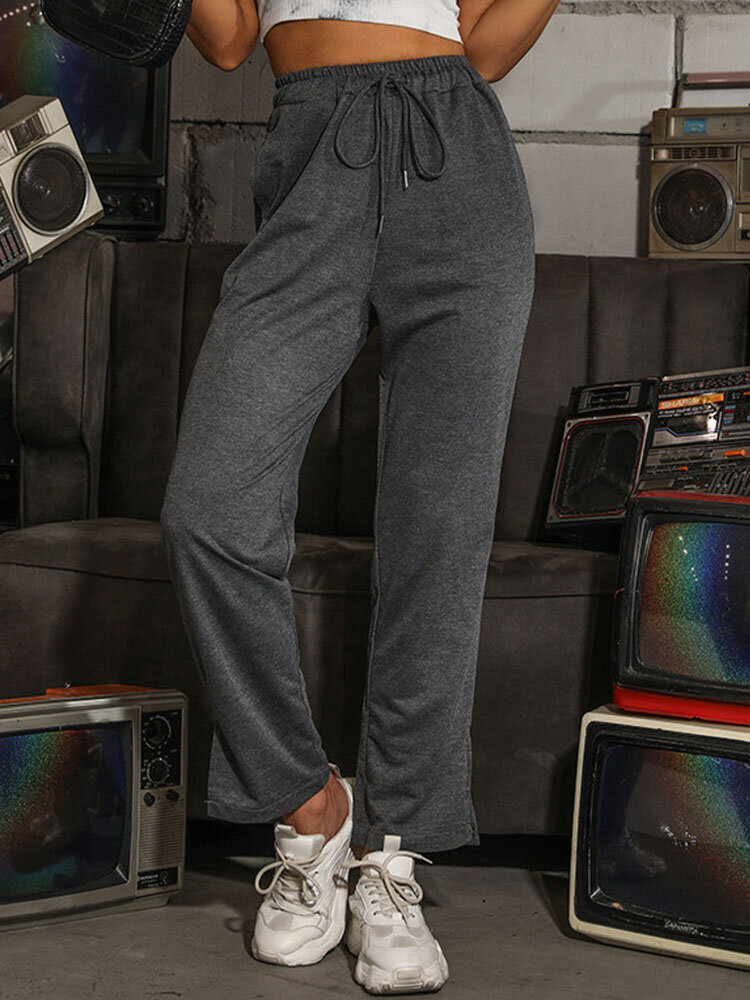 

Solid Color Drawstring Waist Sport Jogger Harem Pants With Pocket, Grey
