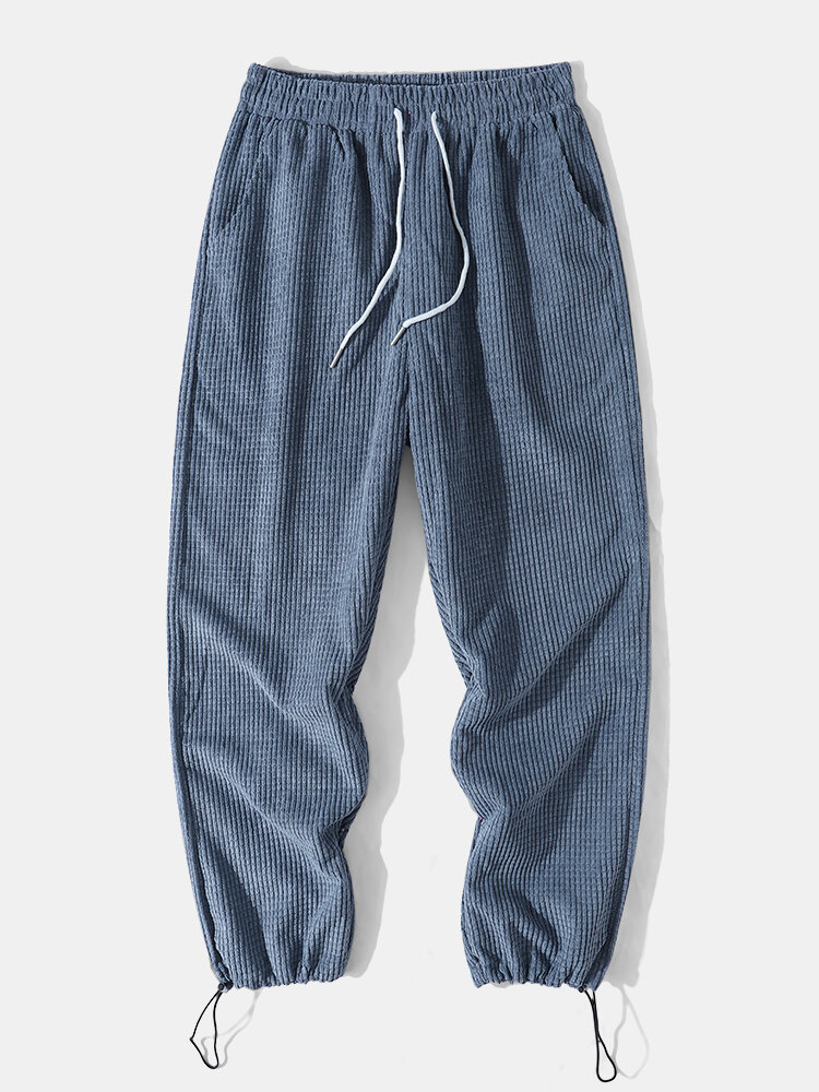

Mens Solid Color Corduroy Drawstring Cuff Jogger Pants With Pocket, Khaki;blue