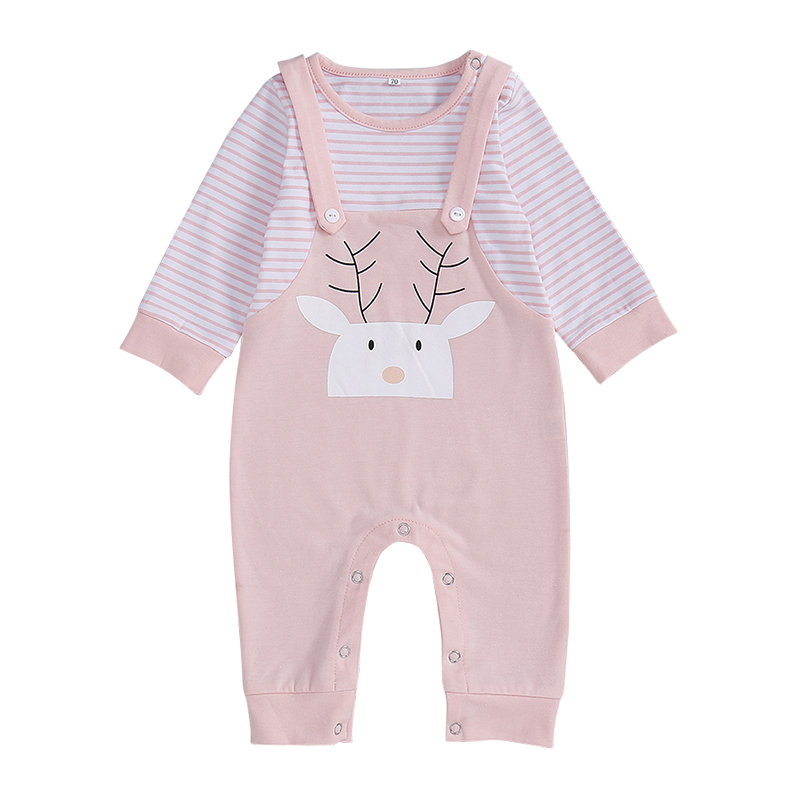 

Reindeer Comfy Cotton Baby Long Sleeve Suspender Romper For 0-24M, Pink