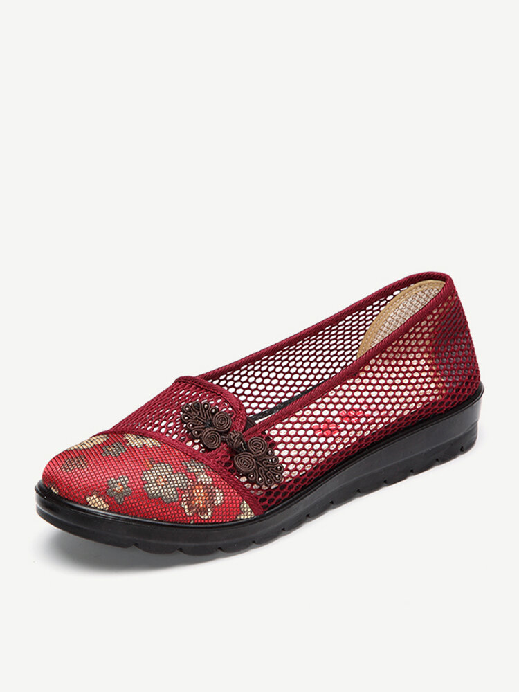 Chaussures Vintage Rétro Respirantes Maille Ballerines À Fleur Avec Noeud Chinois