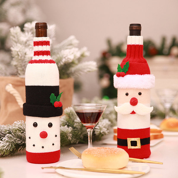 

Christmas Santa Claus Knitting Red Wine Bottle Cover For Bar Xmas Snowman Bottle Bag, #01;#02