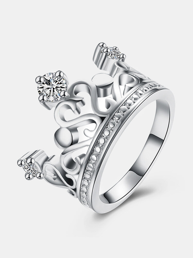 YUEYIN Sweet Ring Heart Zircon Crown Ring for Women Gift