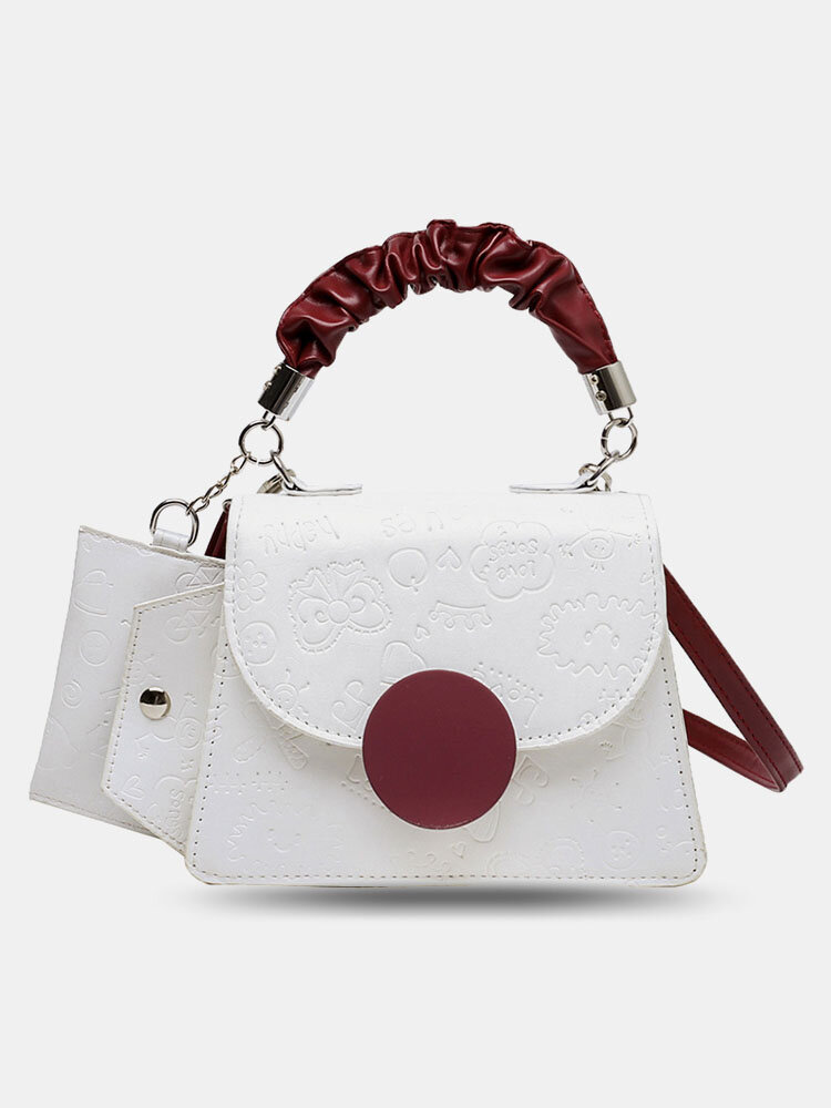 

Women White Black PU Leather Embossed Card Key Wallet Handbag Crossbody Bag Satchel Bag