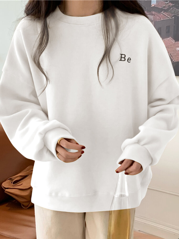 

Letters Embroidery Drop Shoulder Long Sleeve Loose Sweatshirt, White;green;yellow;gray