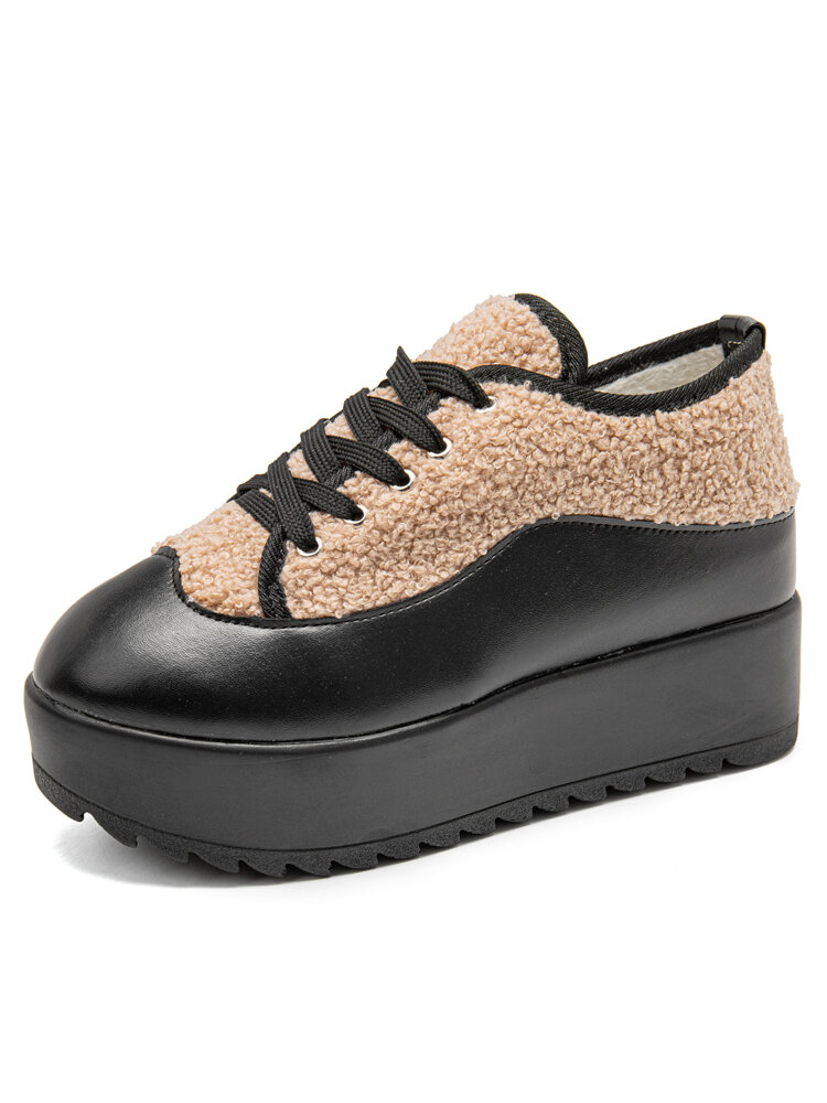 Women Casual Comfy Warm Lined Lace-up Platform Sneakers