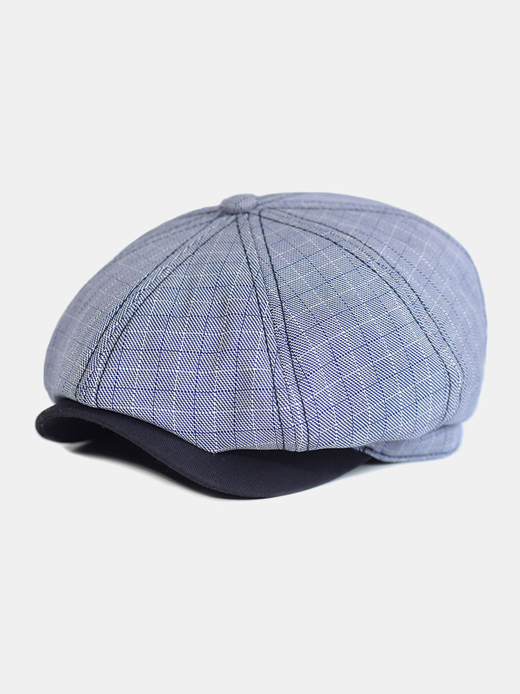 Men Cotton Dacron Lattice Pattern Thin Casual Octagonal Hat Berets