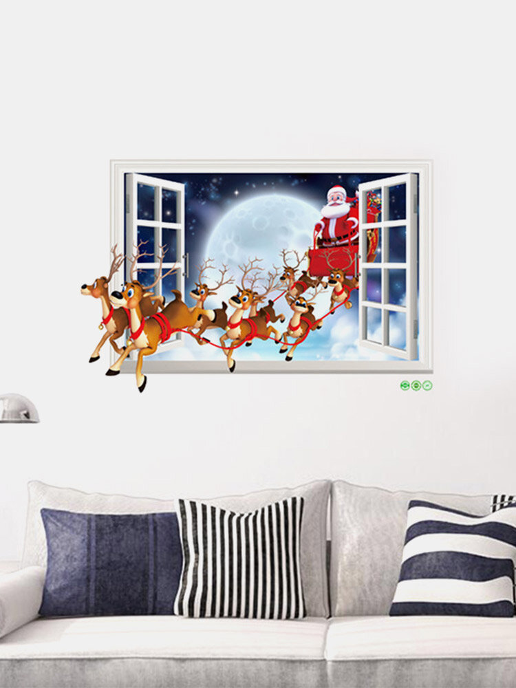 1 Pc Santa Claus Deer Pattern Christmas Series PVC Printing Self-adhesive Home Decor For Bedroom Livingroom Wall Stickers