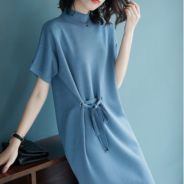 Stand Collar Short-sleeved Knit Dress