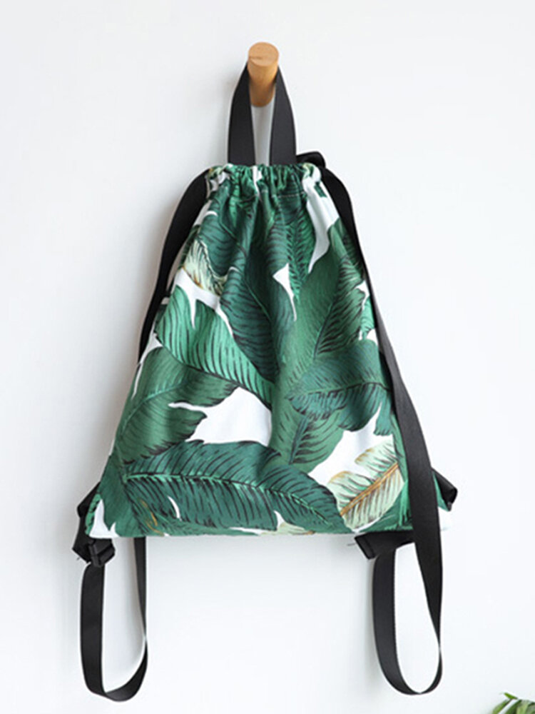 Fresh Print Leaf Canvas Backpack Leisure Handbag
