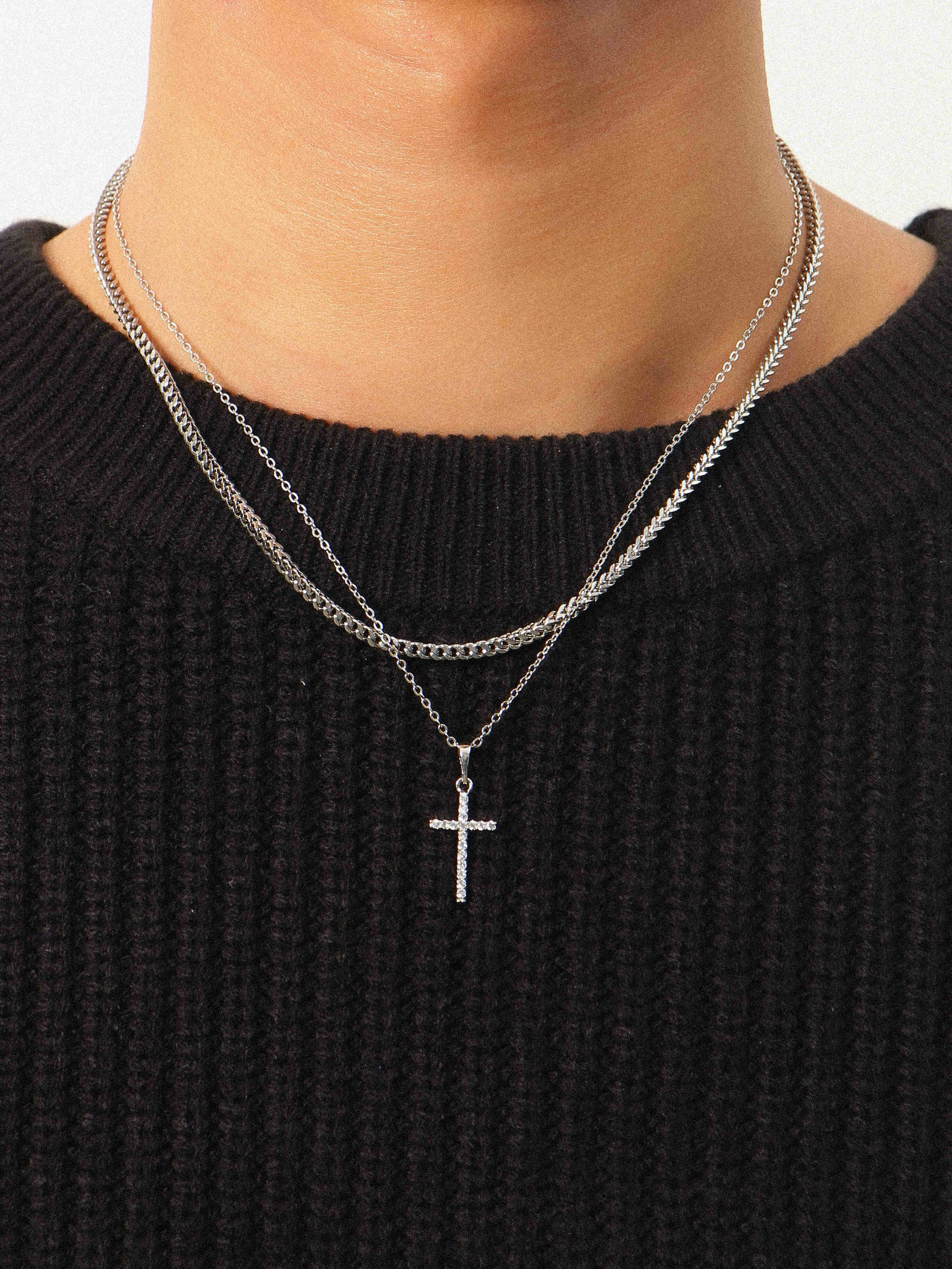 2 Pcs Trendy Simple Full Zircon Cross Pendant Chain Alloy Necklaces Set от Newchic WW