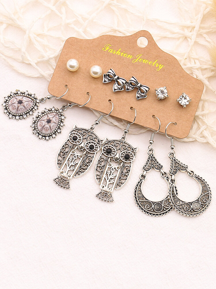 

6 Pairs Vintage Trendy Multiple Types Of Shapes Alloy Earrings Set