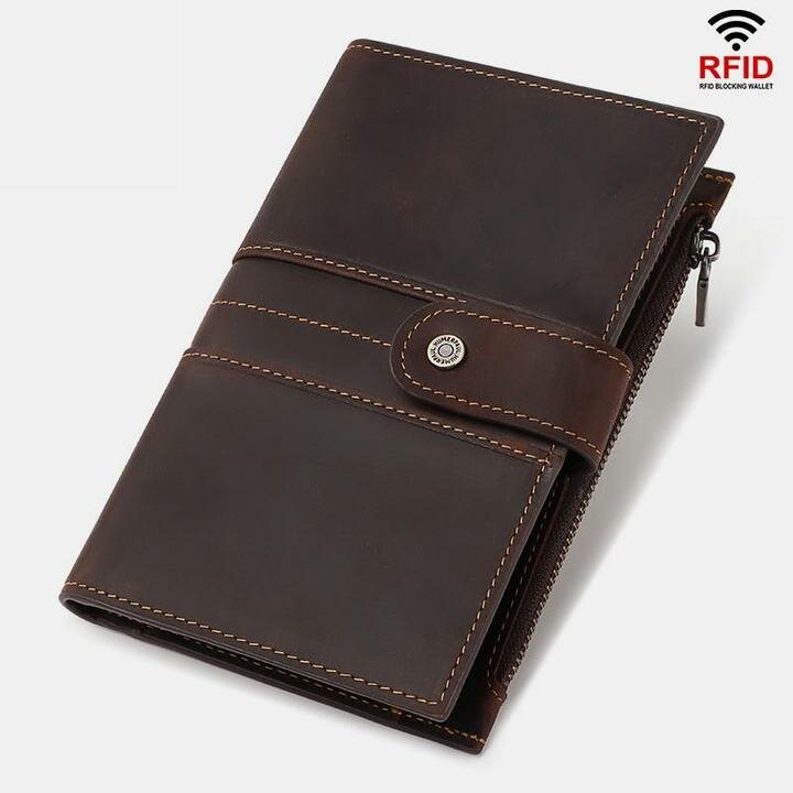 

Genuine Leather Multi-card Slots Money Clip SIM Card Multi-function Passport Book Wallet Purse, Black;brown