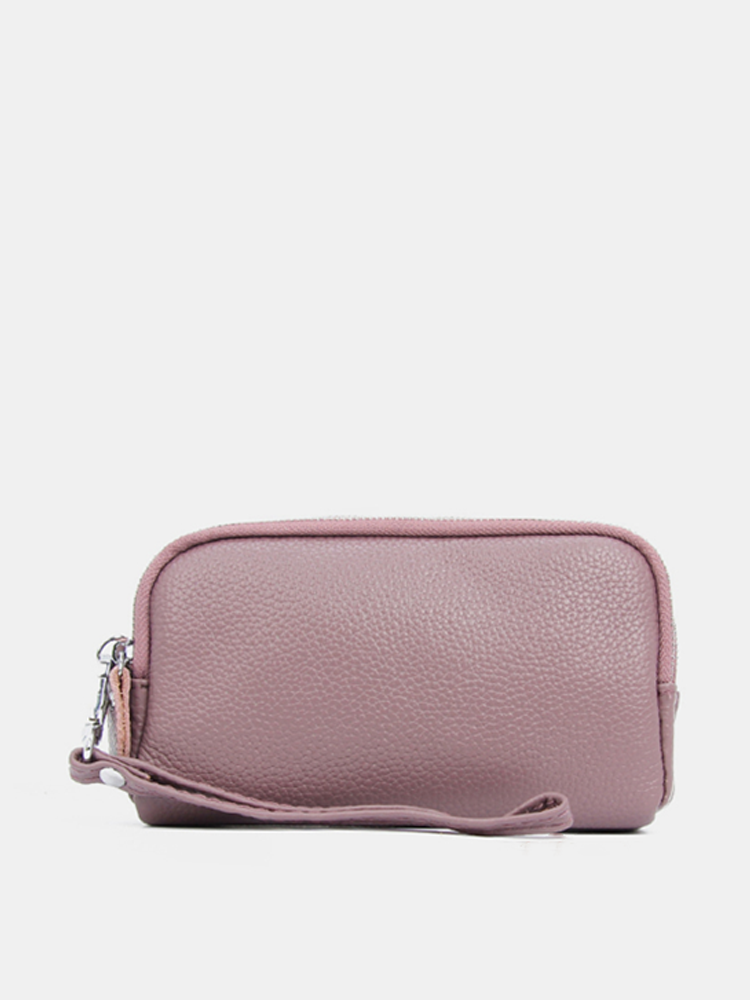 Women Genuine Leather Lychee Pattern Money Clip Wallet Clutch Bag