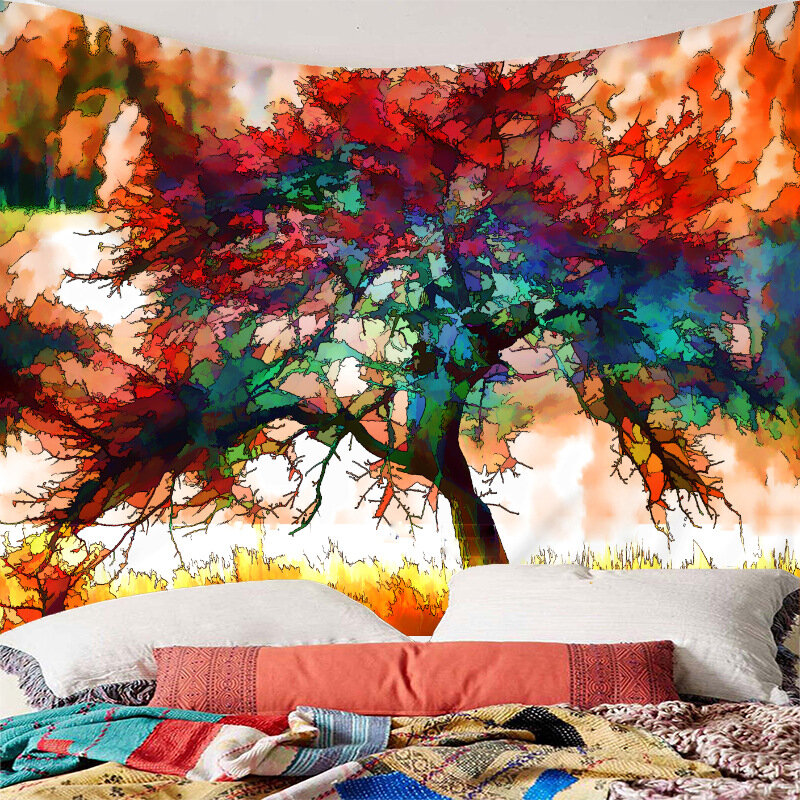 

Watercolor Painting Colorful Tree Wall Hanging Tapestry Home Decorative Tapestry Yoga Beach Towels