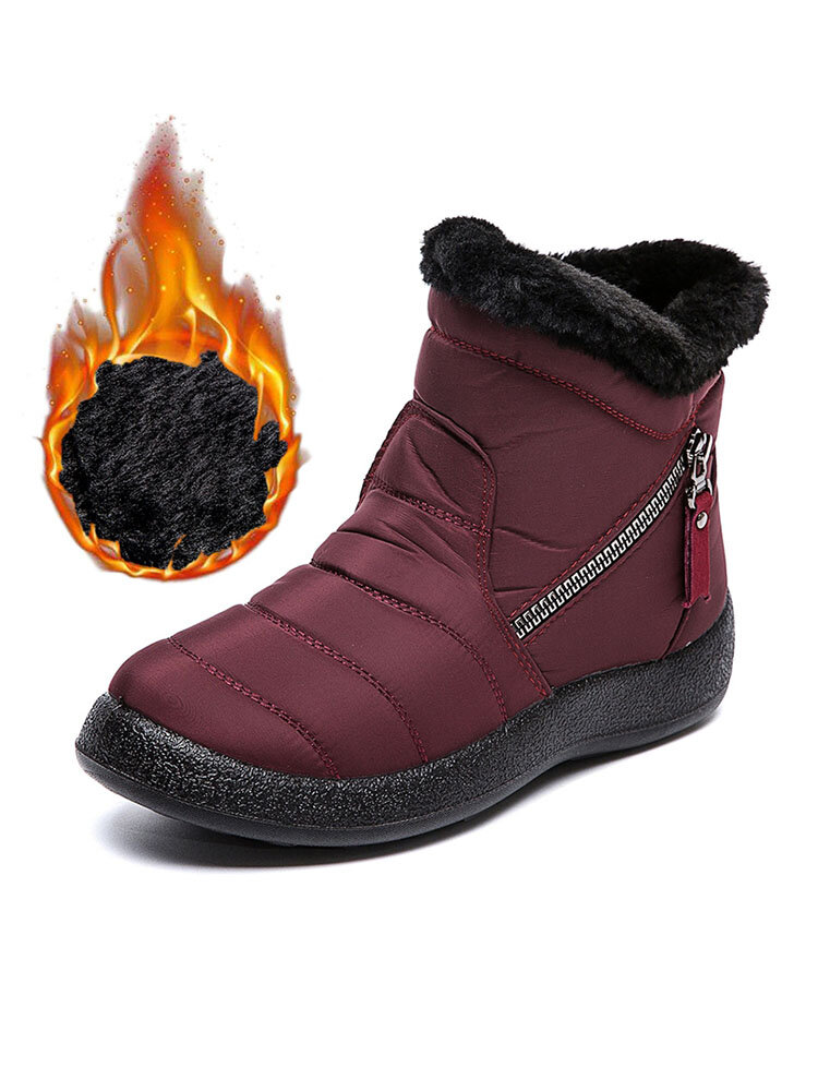Women's Round Toe Zipper Soft Warm Waterproof Non-Slip Snow Boots