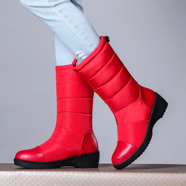 Down Cloth Pure Color Mid Calf Lightweight Chunky Heel Boots