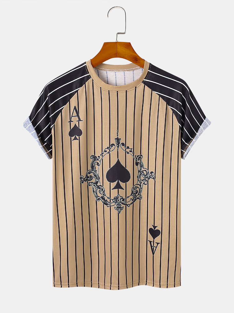 

Mens Ace Of Spades Poker Stripe Print Raglan Sleeve Street T-Shirts, White;khaki;gray;yellow