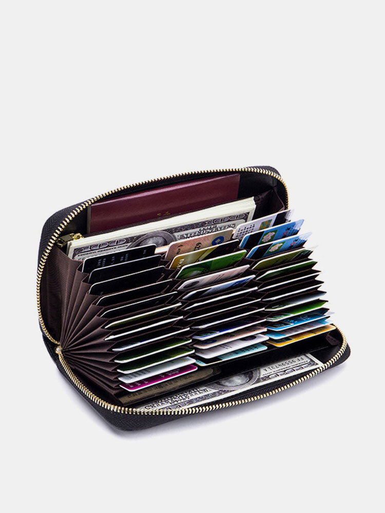 Women RIFD Multifunctional Genuine Leather Multi-card Slot Phone Bag Money Clip Wallet Purse