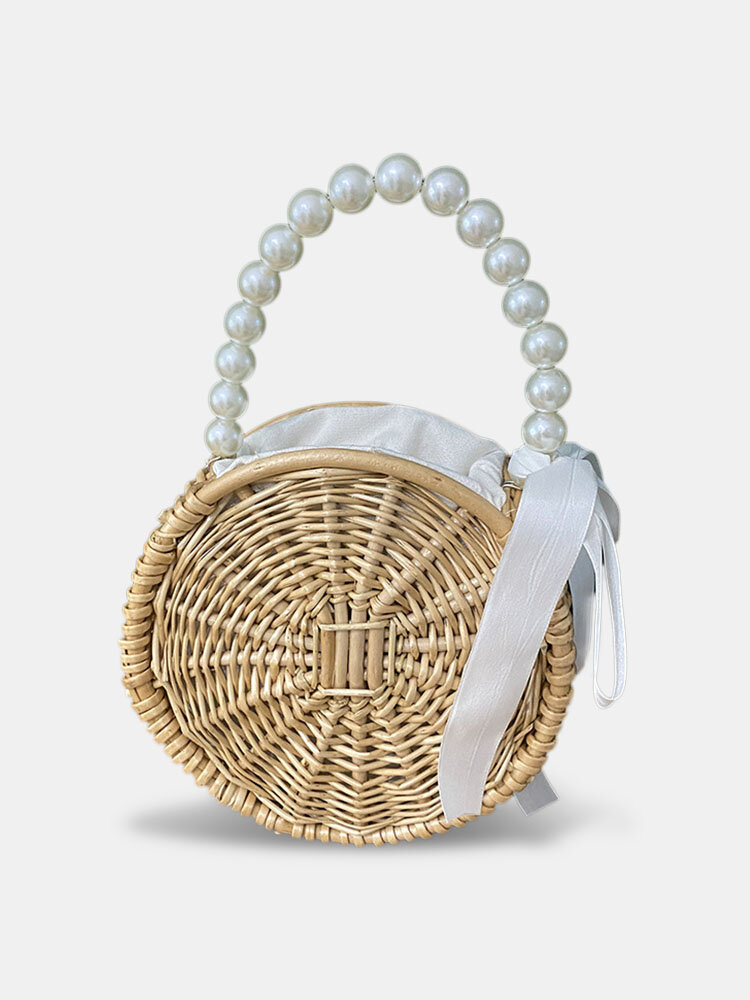 Hand-woven Rattan Woven Pearl Chain Breathable Crossbody Bag Handbag