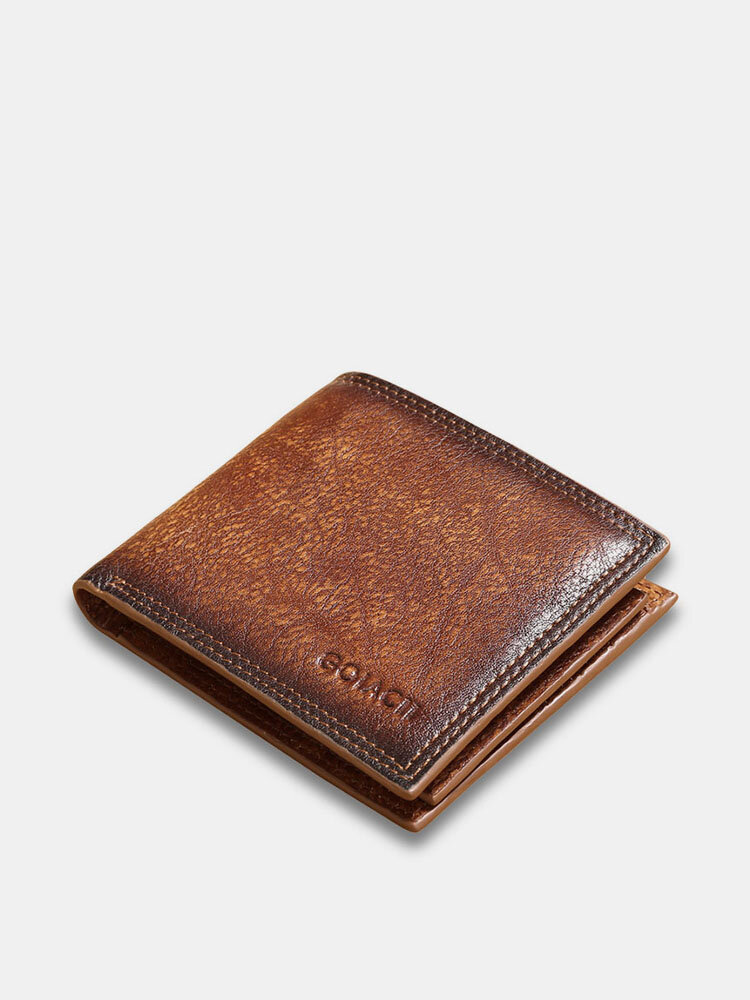 Men Vintage Genuine Leather Cow Leather Card Case Money Clip Short Wallet Purse