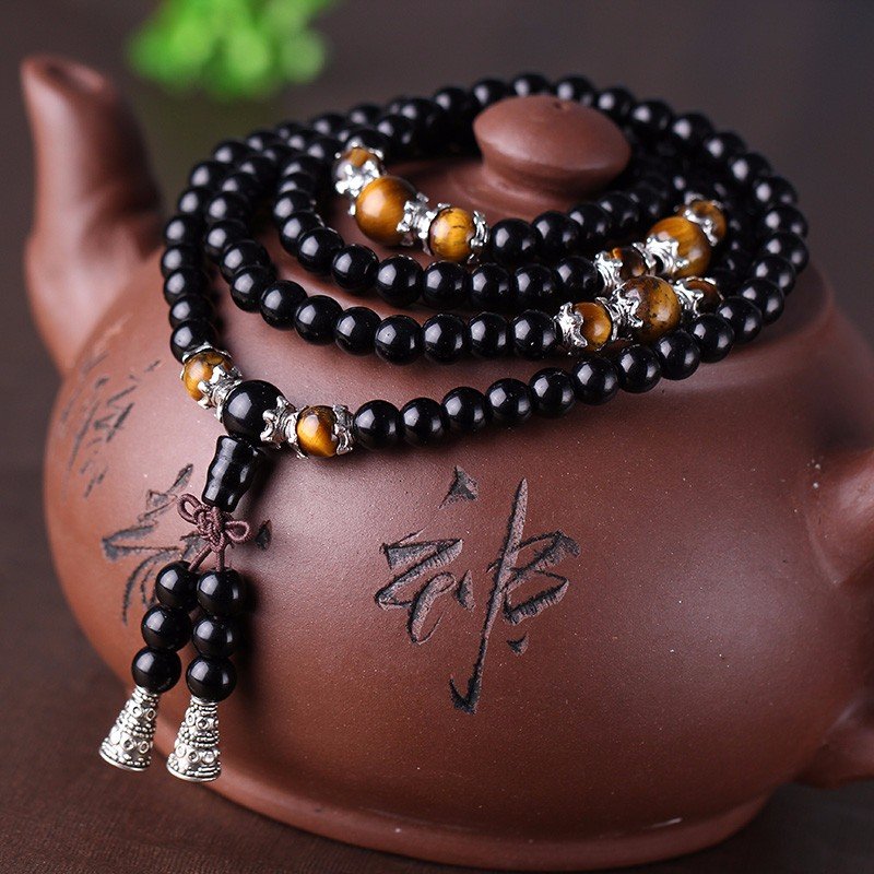 Prayer Obsidian Bead Bracelet