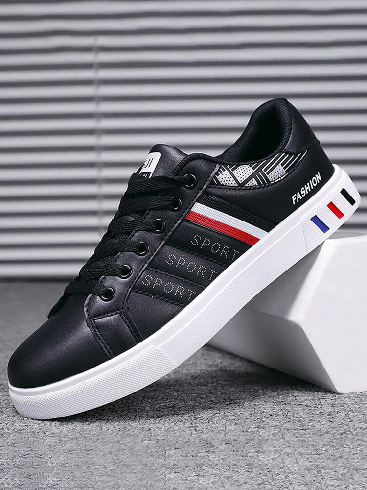 Men Daily PU Lace Up Flats Casual Skate Shoes