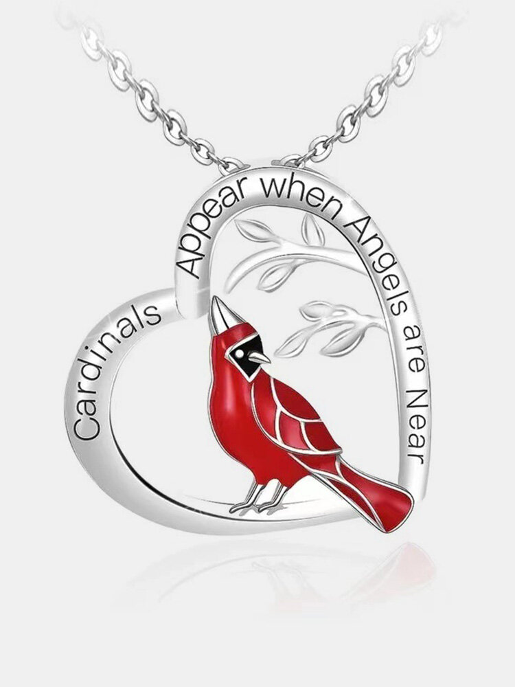 Casual Fashion Cardinal Bird Heart Shape Alloy Pendant Necklace