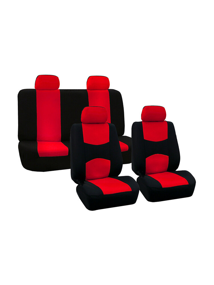 Car Auto Seat Covers Red Black Full Set With Steering Wheel Belt Pad Head Rest