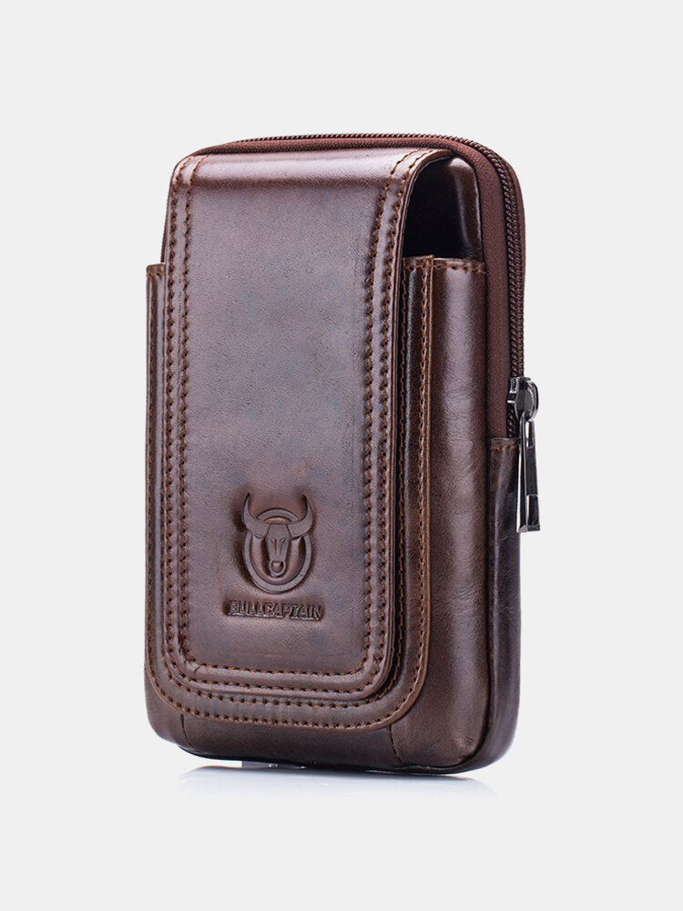 Men EDC Genuine Leather 6.5 Inch Phone Holder Waist Belt Bag