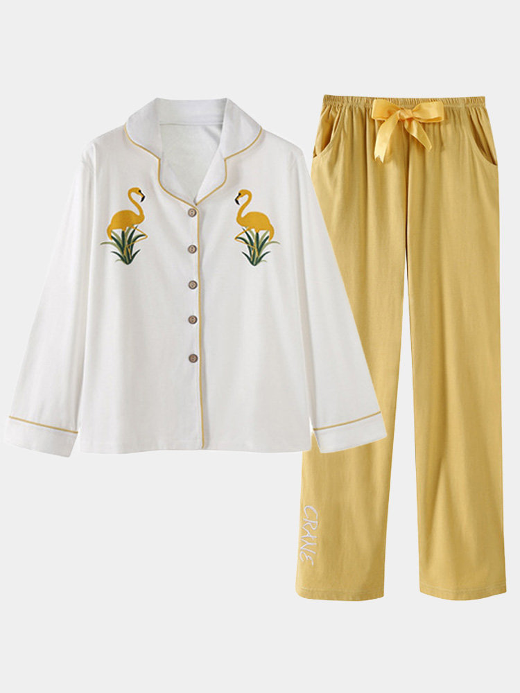 Plus Size Cotton Print Pajamas Sets Striped Cardigan Sleepwear For Women Winter Spring