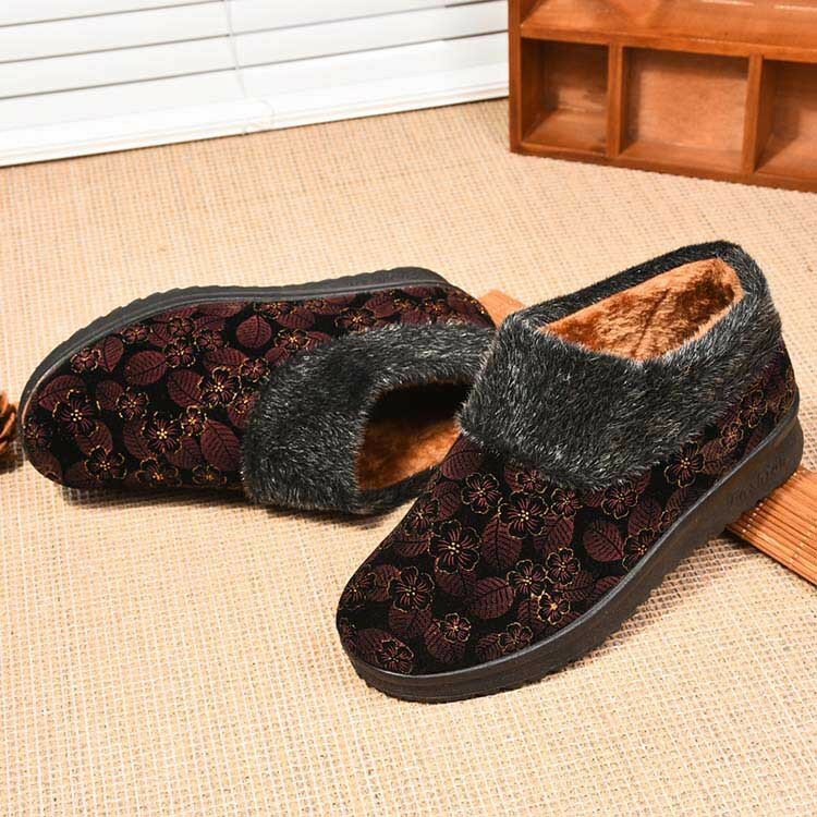 Suede Flower Pattern Warm Lining Ankle Snow Boots