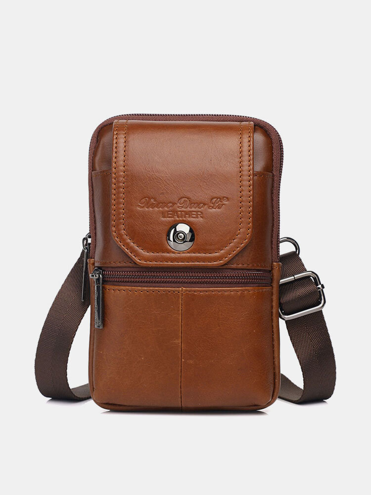 Men Genuine Leather Cow Leather Vintage Brown Bag 6.5 Inch Phone Bag Crossbody Bag Waist Bag
