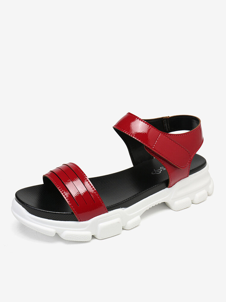 

LOSTISY Women Comfy Solid Color Hook Loop Platform Sports Sandals, Black;white;red