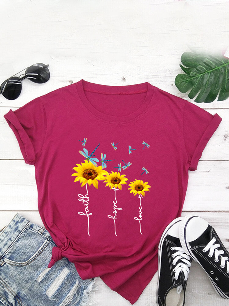 Floral Printed Short Sleeve O-Neck T-shirt