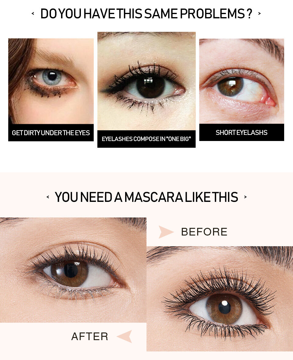 2 In 1 Super Volume Fiber Mascara Waterproof Lasting Fast Dry Curling Fluffy Lashes Extension Eye Makeup